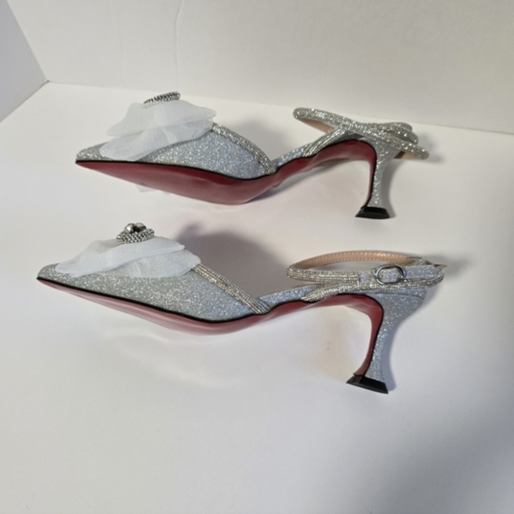Elegant Silver Rhinestones and White Women's Heels - Picture 9 of 17